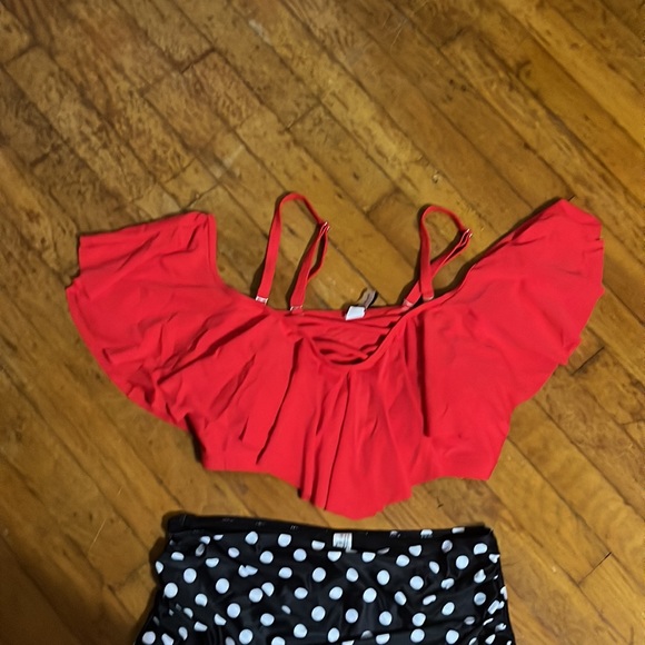 Aqua Eve plus size swimsuit, red top, and polkadot bottoms - Picture 4 of 7